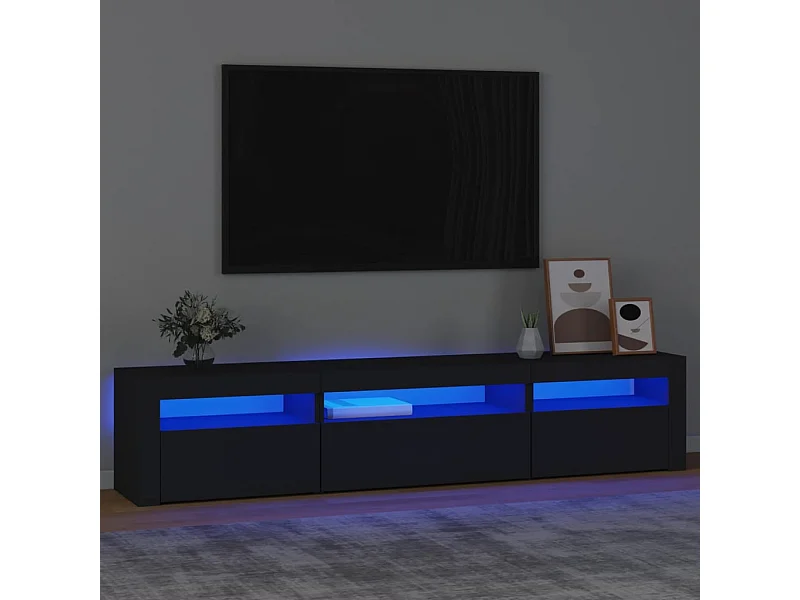Móvel de TV com luzes LED 195x35x40 cm preto