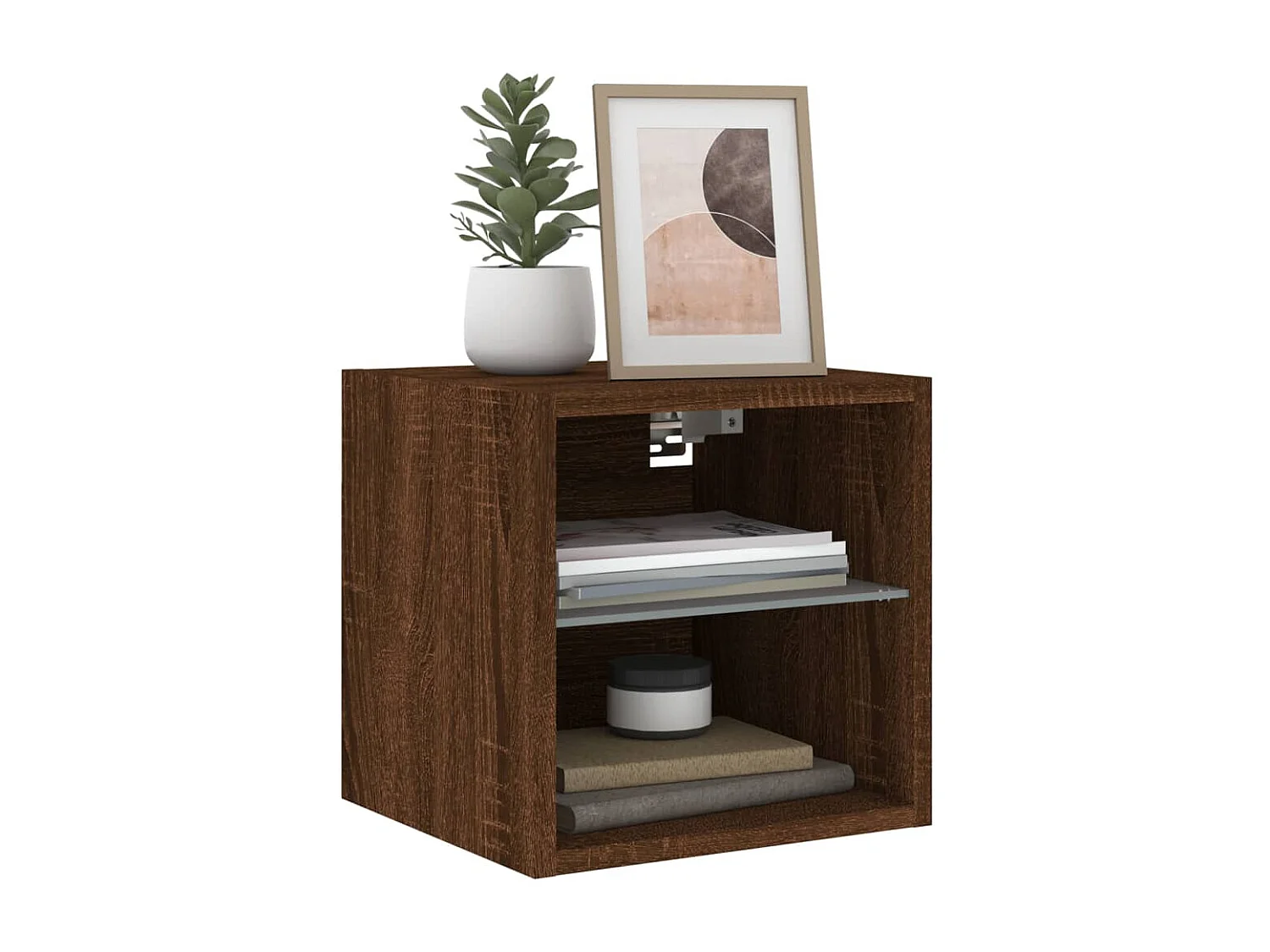 Mueble de TV de pared con luces LED roble marrón 30x28,5x30 cm