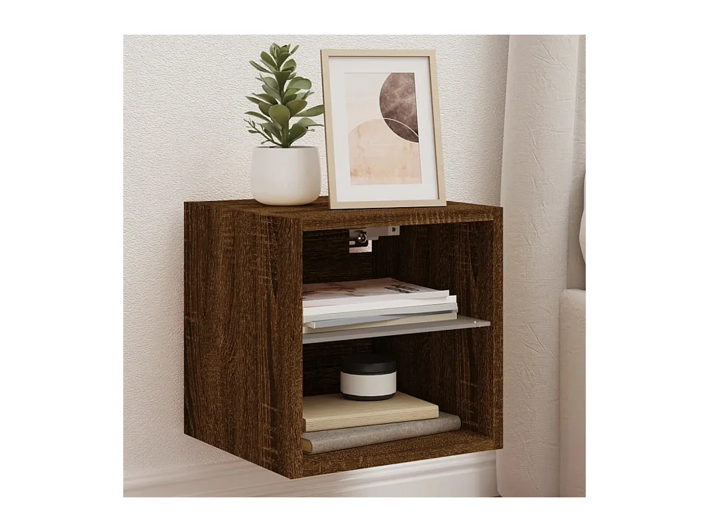 Mobile TV a Parete con Luci LED Rovere Marrone 30x28,5x30 cm