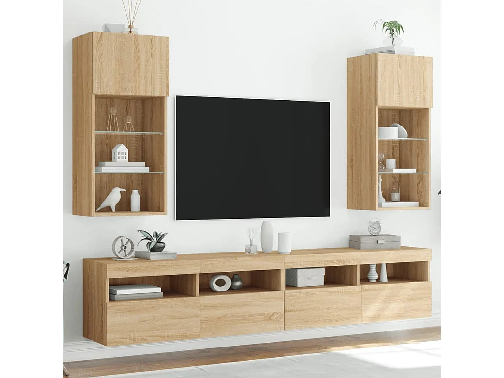 Meubles TV avec lumières LED 2 pcs chêne sonoma 40,5x30x90 cm