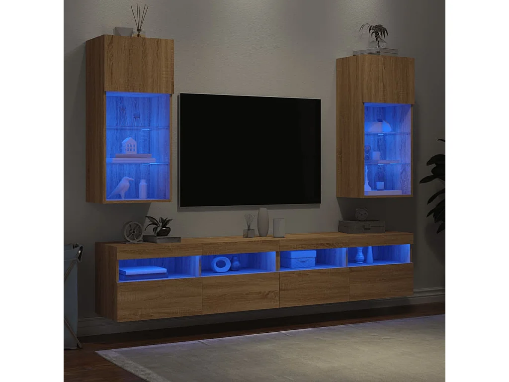 Meubles TV avec lumières LED 2 pcs chêne sonoma 40,5x30x90 cm