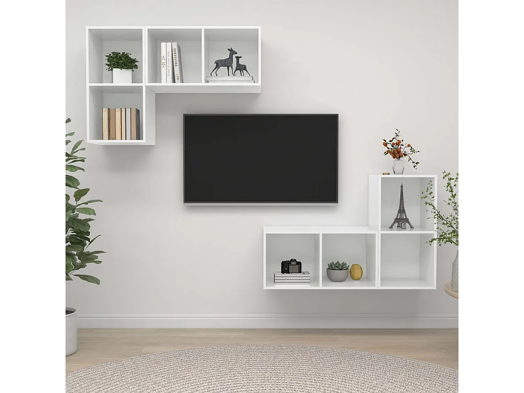 Meubles TV muraux 4 pcs Blanc brillant Bois d'ingénierie