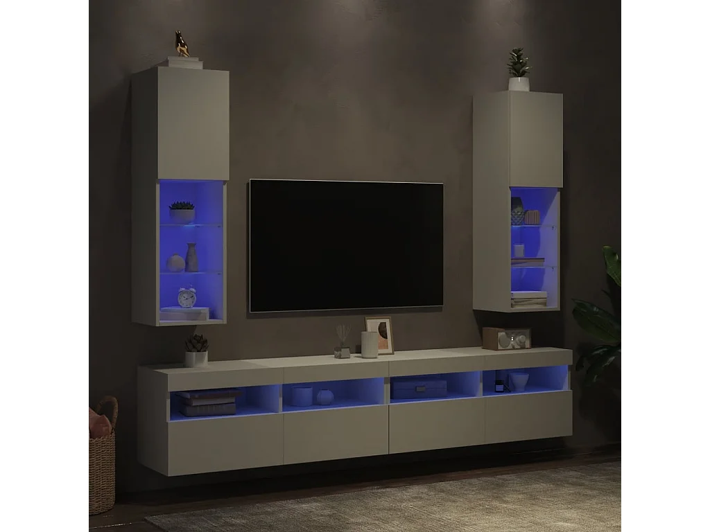Mobili Porta TV con Luci LED 2 pz Bianchi 30,5x30x102 cm