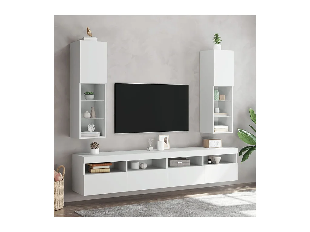 Tv-meubels met LED-verlichting 2 st 30,5x30x102 cm wit