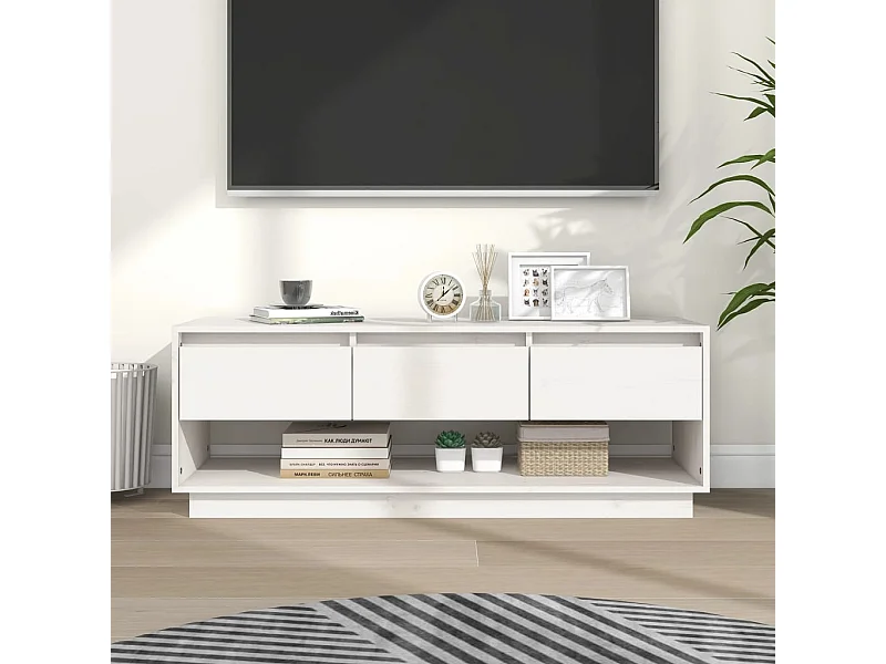 Meuble TV Blanc 110,5x34x40 cm Bois de pin massif