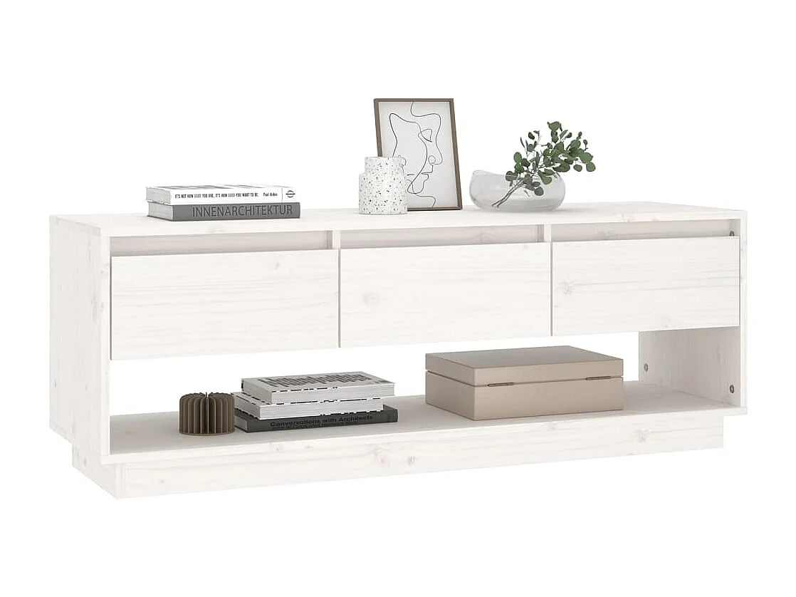 Meuble TV Blanc 110,5x34x40 cm Bois de pin massif