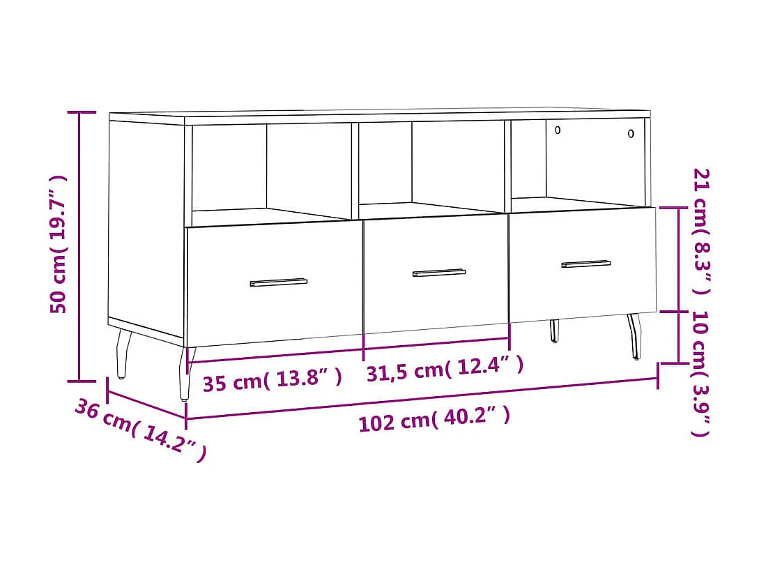 Meuble TV gris béton 102x36x50 cm bois d'ingénierie