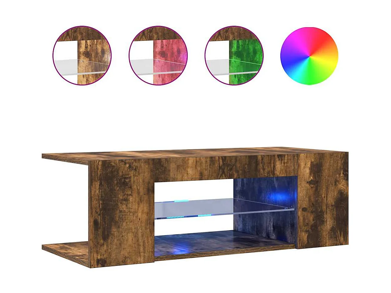 Meuble TV avec lumières LED Chêne fumé 90x39x30 cm