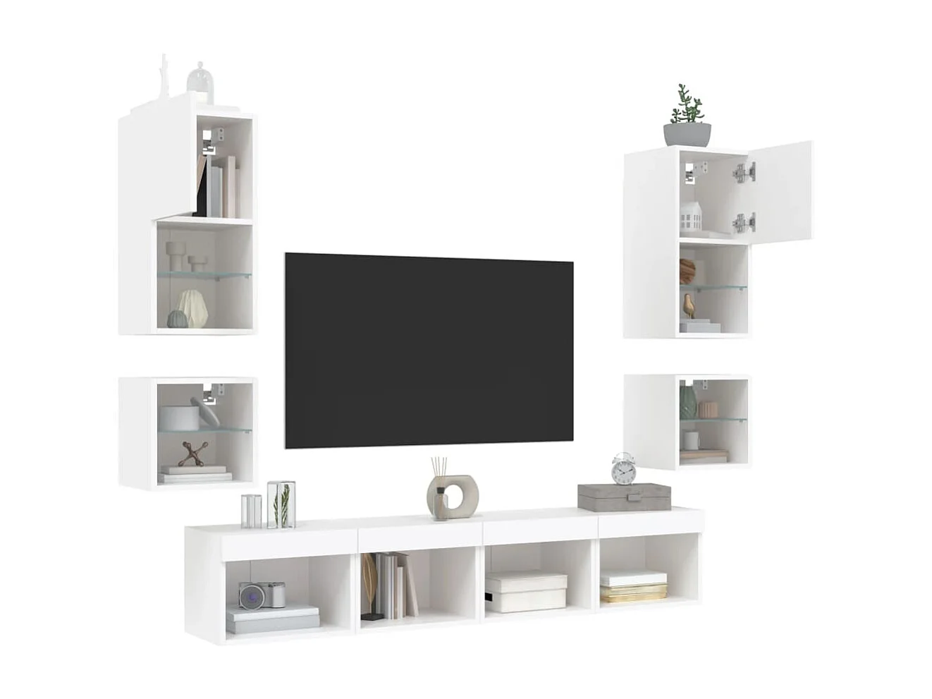 Unités murales TV avec LED 8 pcs blanc bois d'ingénierie