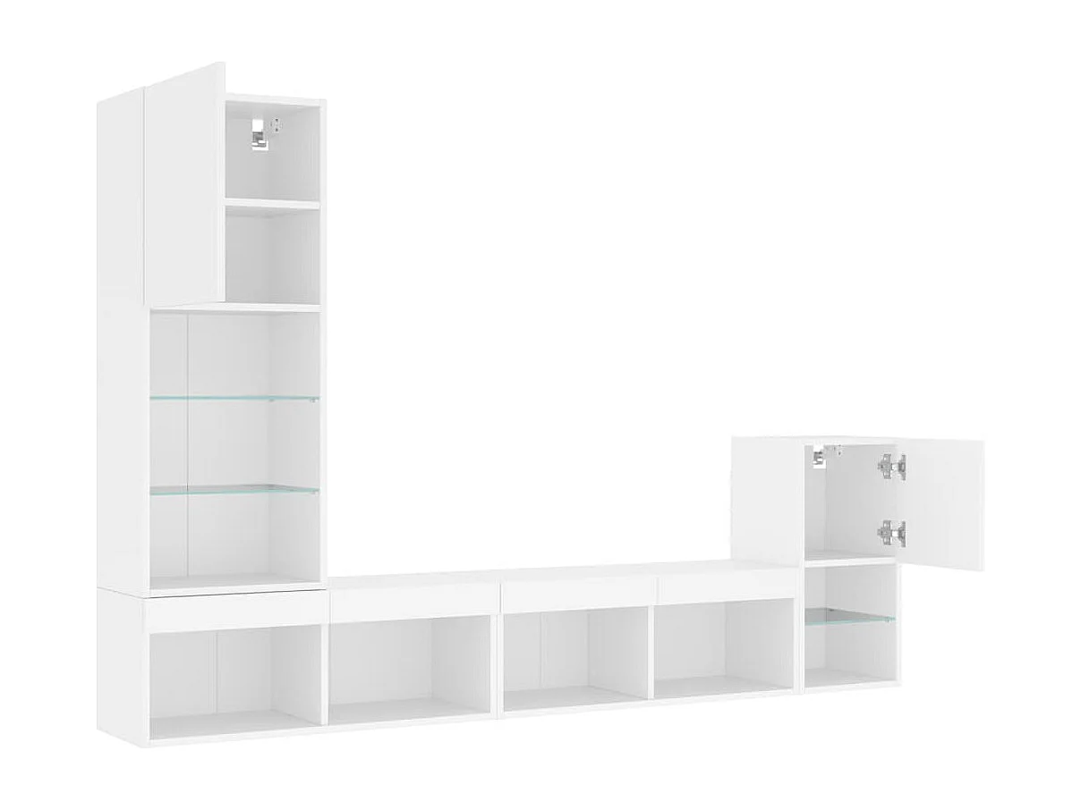 4-delige Tv-wandmeubelset met LED-verlichting bewerkt hout wit