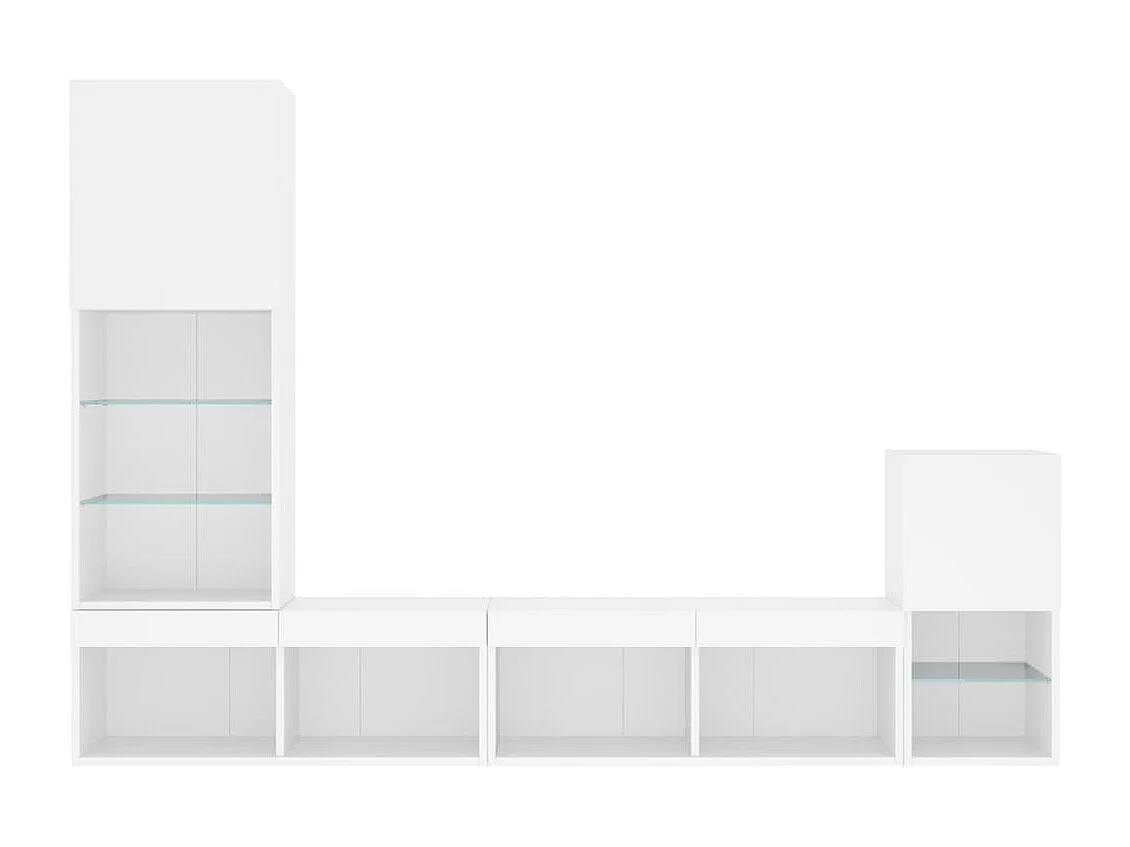 4-delige Tv-wandmeubelset met LED-verlichting bewerkt hout wit