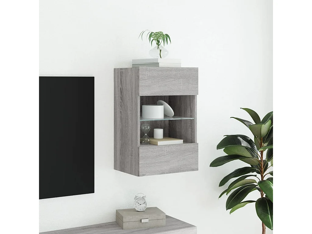 Mobile TV a Parete con Luci LED Grigio Sonoma 40x30x60,5 cm