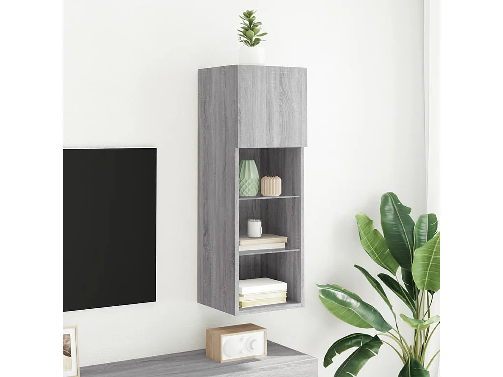 Móvel de TV com luzes LED 30,5x30x90 cm cinzento sonoma