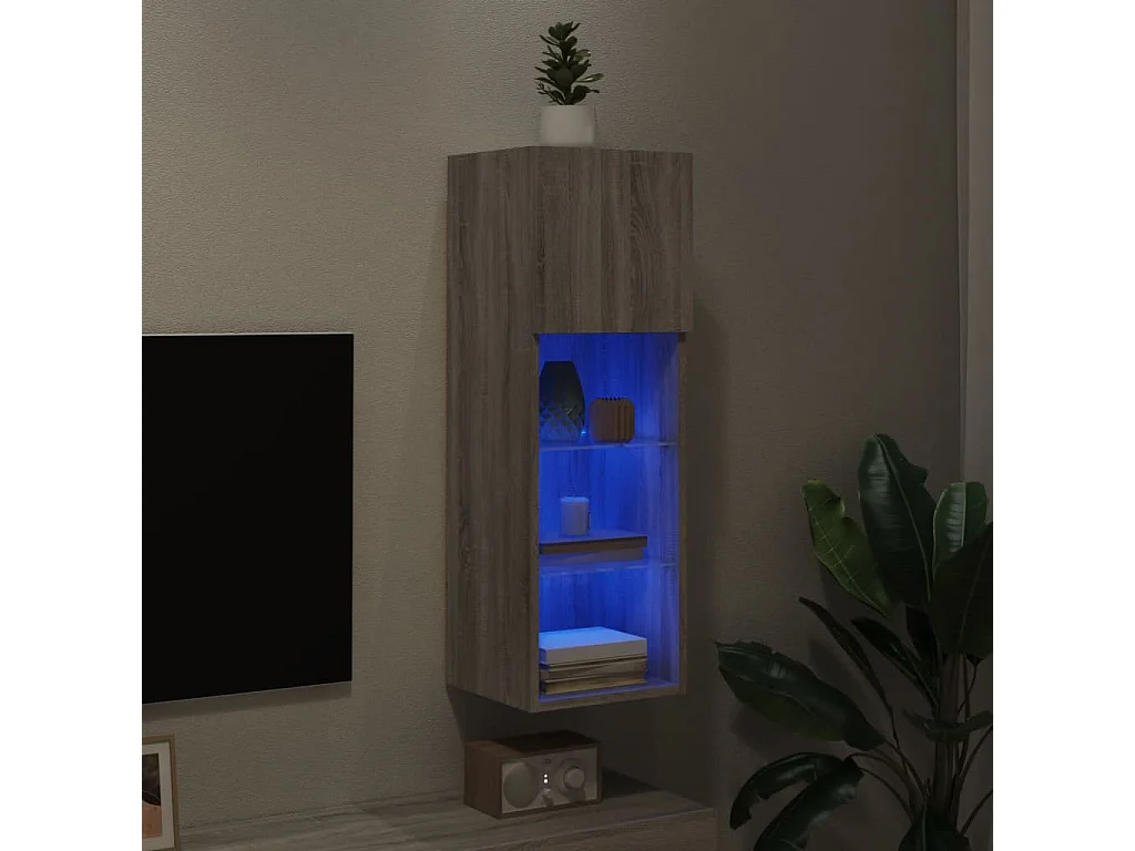 Móvel de TV com luzes LED 30,5x30x90 cm cinzento sonoma