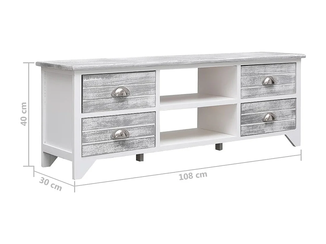 Móvel de TV 108x30x40 cm madeira paulownia branco e cinzento