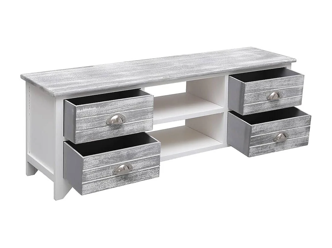 Móvel de TV 108x30x40 cm madeira paulownia branco e cinzento
