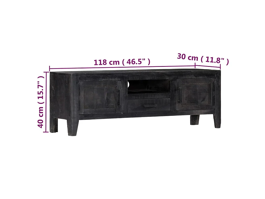 Mobile Porta TV Nero 118x30x40 cm in Legno Massello di Mango