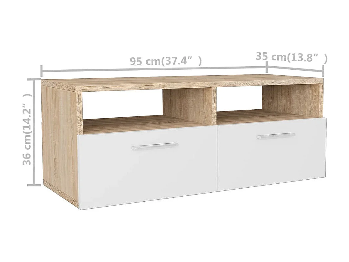 Meubles TV 2 pcs Bois d’ingénierie 95x35x36 cm Chêne et blanc