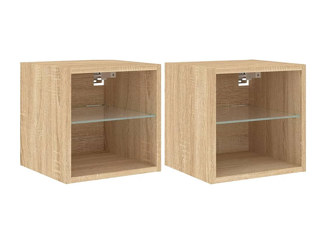 Meubles TV muraux lumières LED 2 pcs chêne sonoma 30x28,5x30 cm