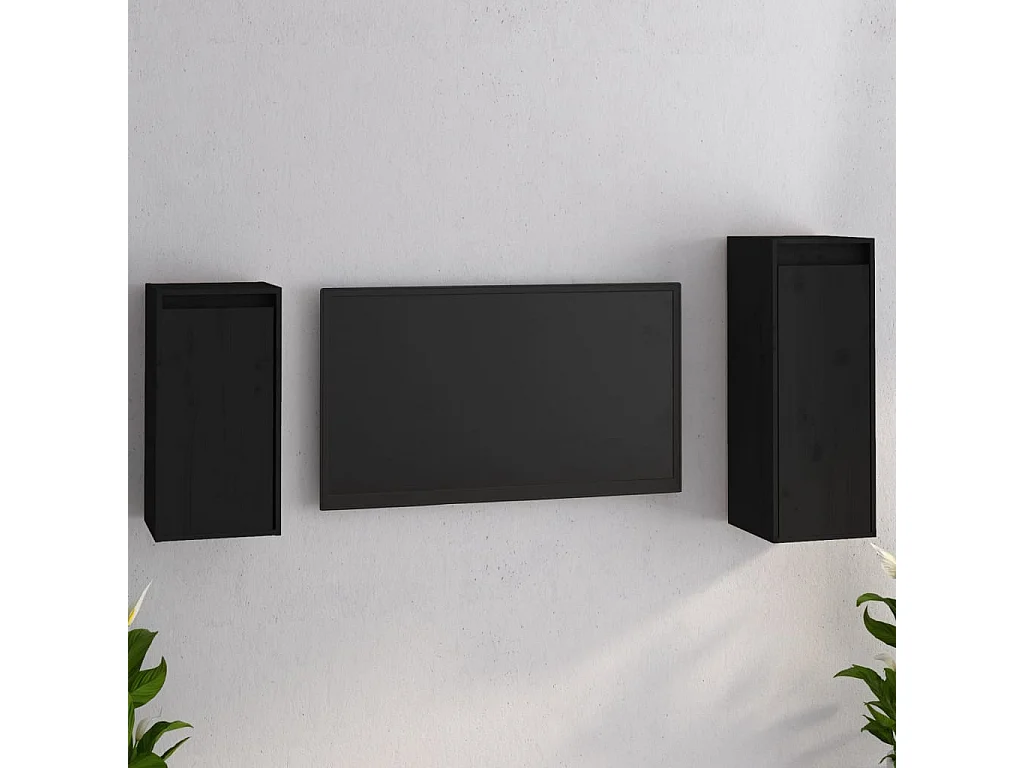 Tv-meubelen 2 st massief grenenhout zwart