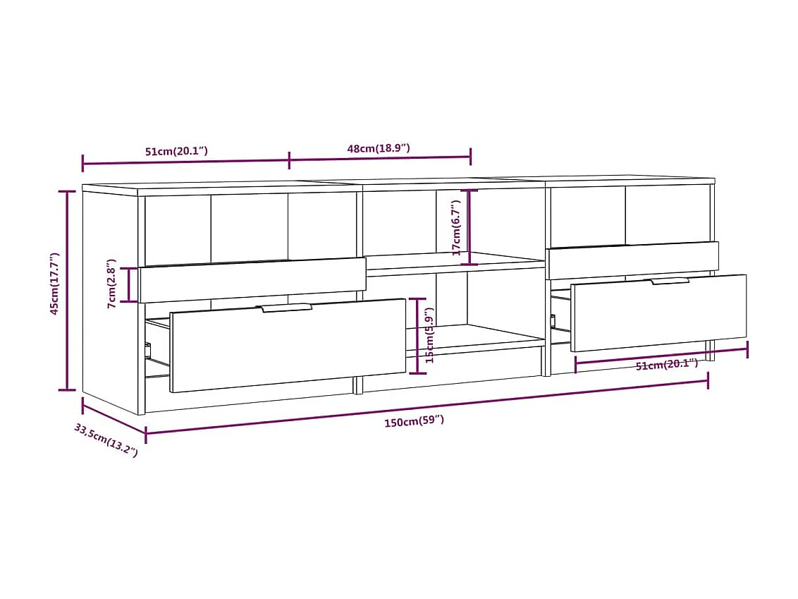 Meuble TV Sonoma gris 150x33,5x45 cm Bois d'ingénierie