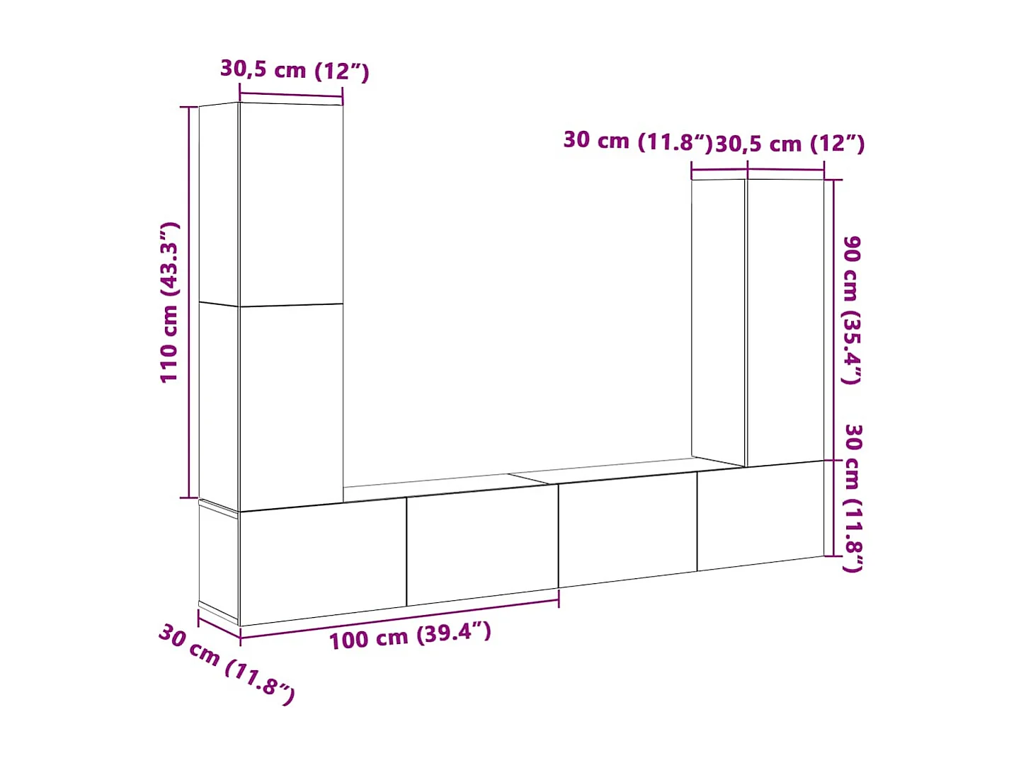 Ensemble de meubles TV 4 pcs Blanc Bois d'ingénierie