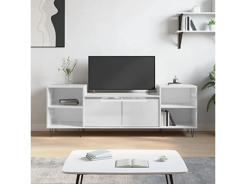 Meuble TV Blanc brillant 160x35x55 cm Bois d'ingénierie