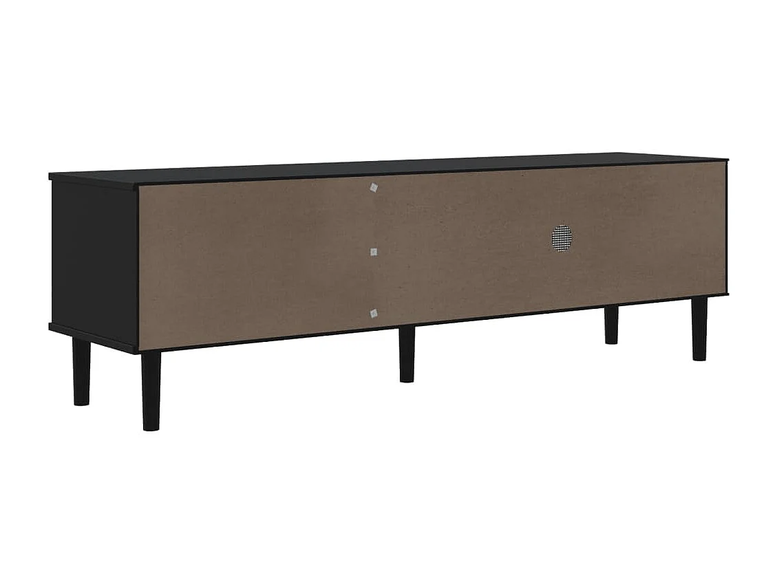 Meuble TV SENJA aspect rotin noir 158x40x49cm bois massif pin