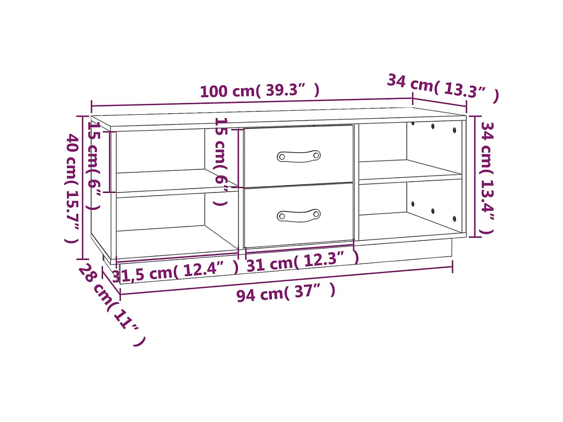 Tv-meubel 100x34x40 cm massief grenenhout wit