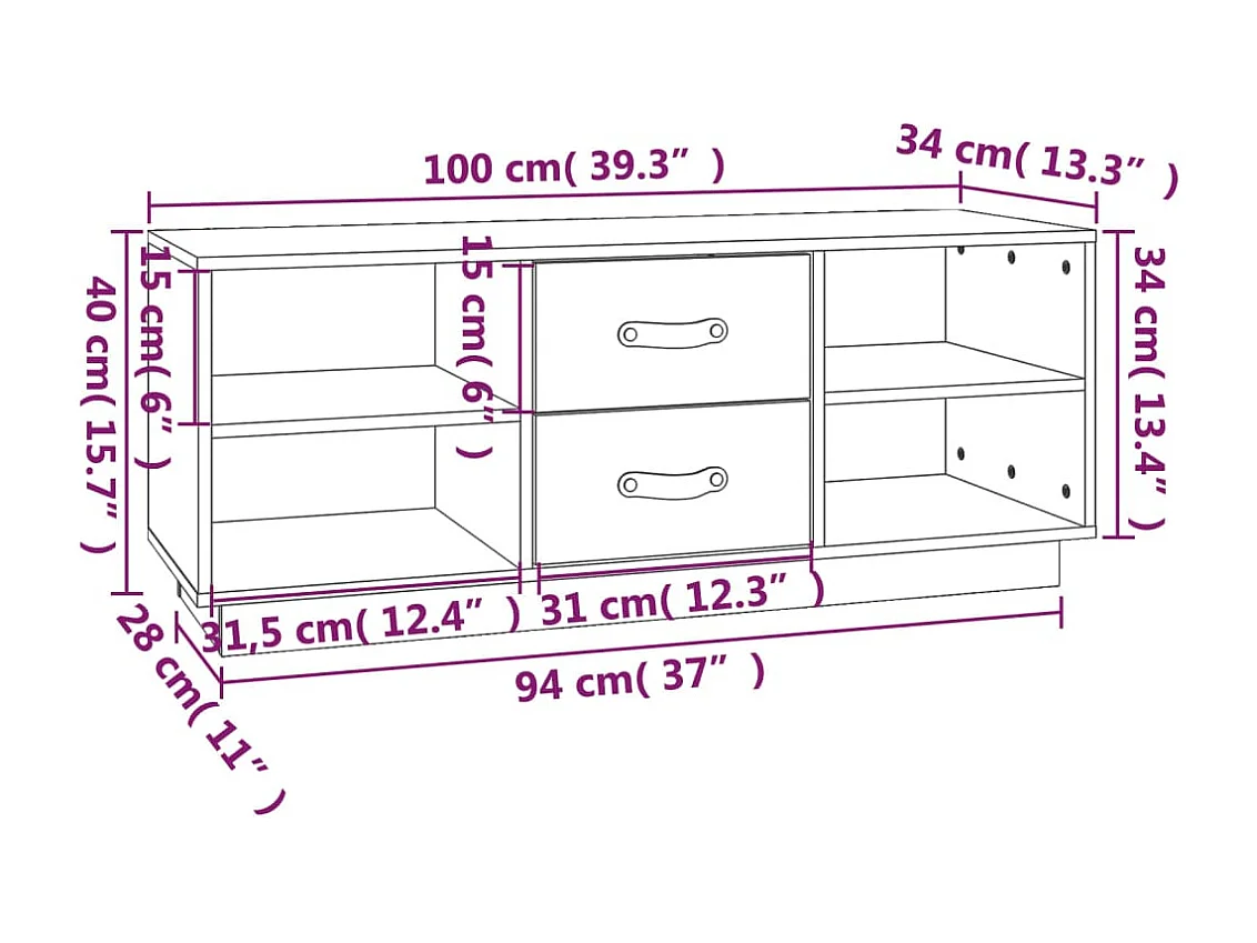 Móvel de TV 100x34x40 cm madeira de pinho maciça branco