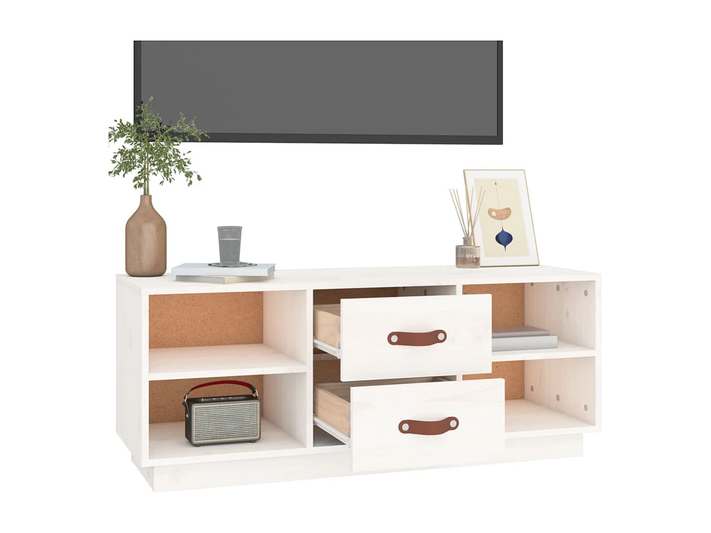 Móvel de TV 100x34x40 cm madeira de pinho maciça branco