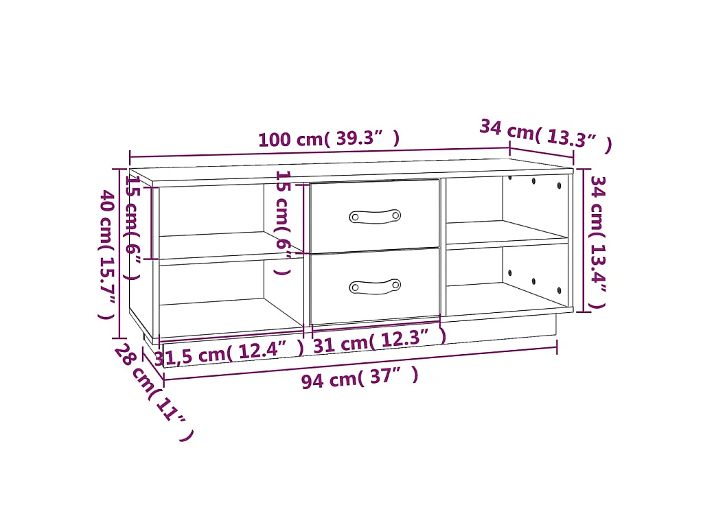 Meuble TV Blanc 100x34x40 cm Bois de pin massif