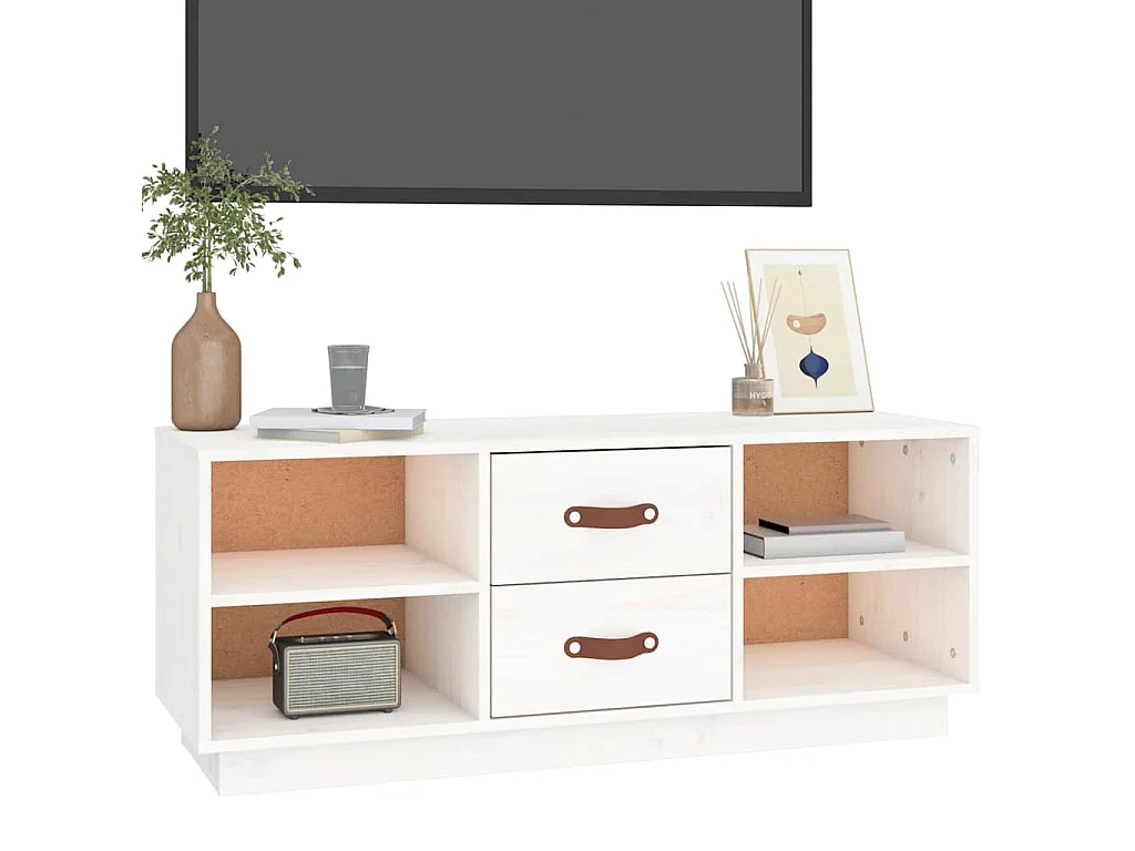 Mobile Porta TV Bianco 100x34x40 cm in Legno Massello di Pino