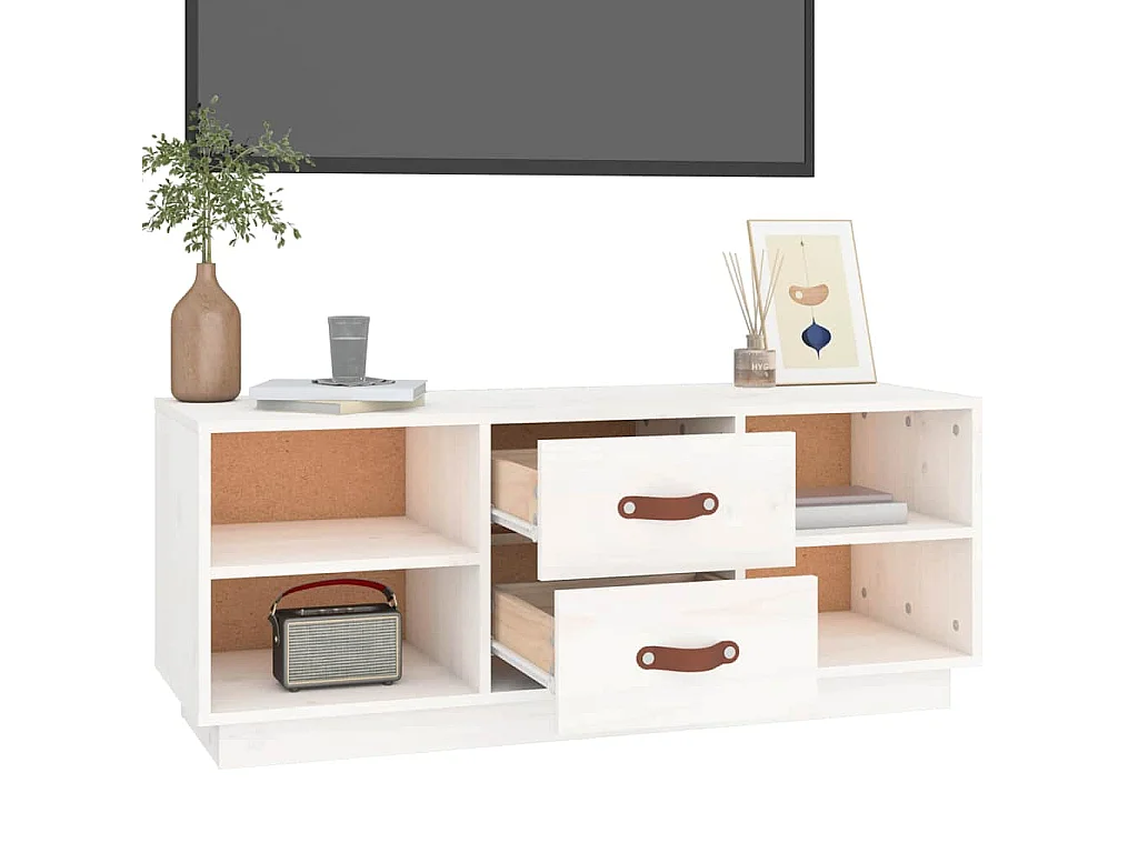 Mobile Porta TV Bianco 100x34x40 cm in Legno Massello di Pino