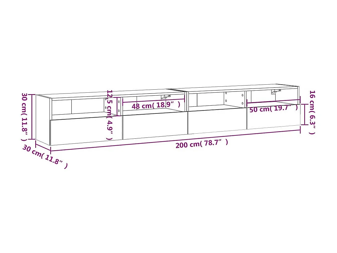 Meubles TV muraux 2 pcs blanc 100x30x30 cm bois d'ingénierie
