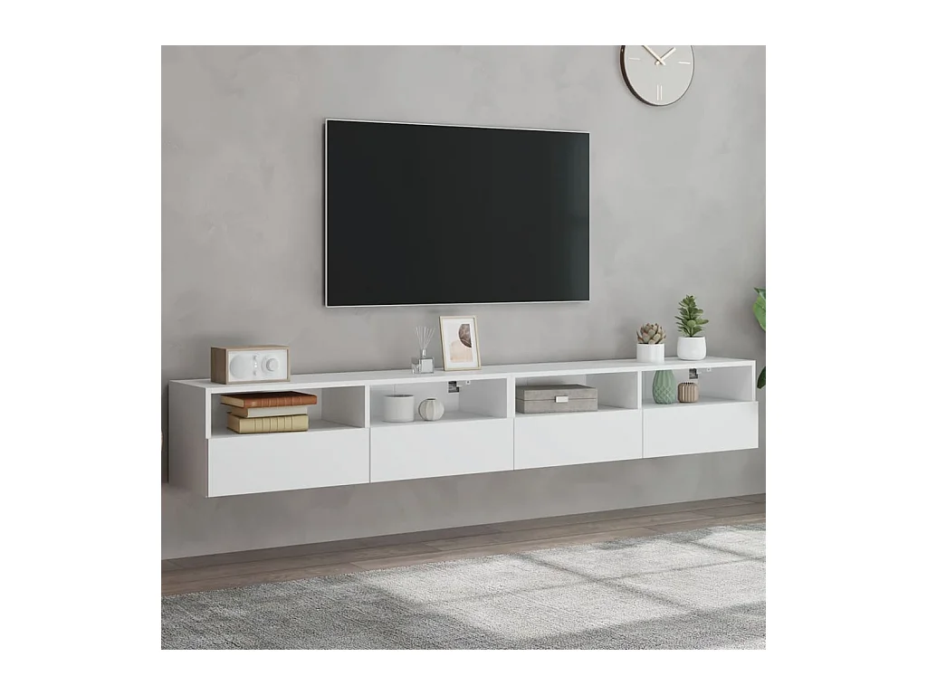 Meubles TV muraux 2 pcs blanc 100x30x30 cm bois d'ingénierie