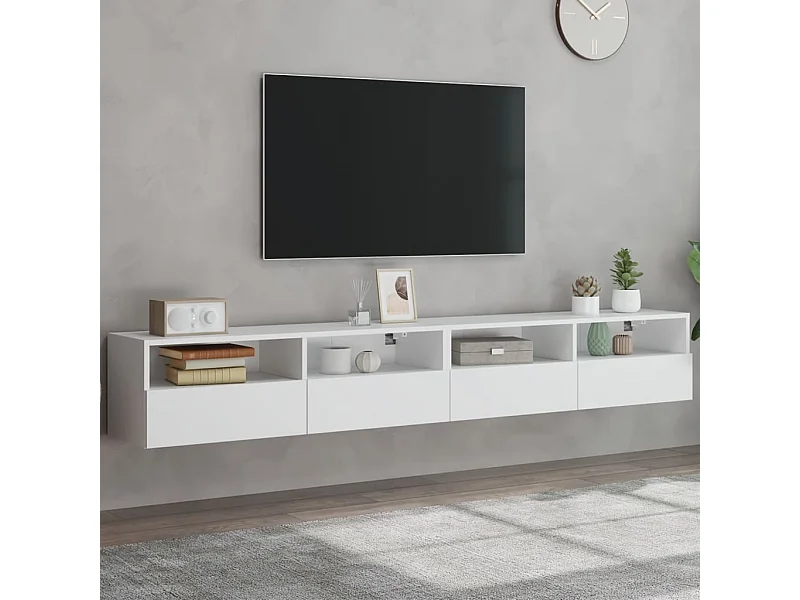 Muebles de pared TV 2 uds madera ingeniería blanco 100x30x30 cm