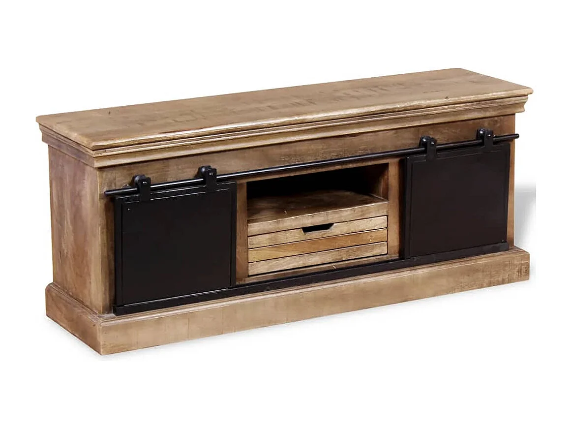 Meuble TV avec 2 portes coulissantes Bois de manguier massif