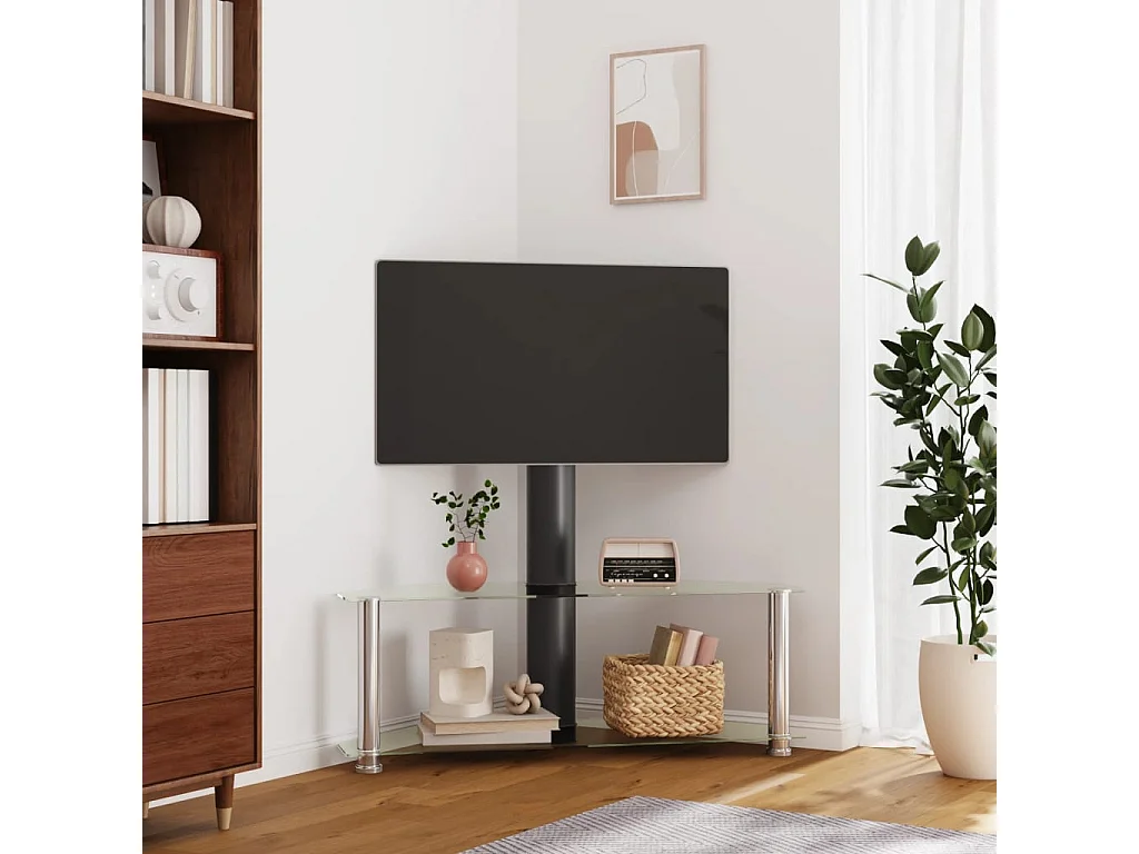 Tv-standaard hoek 2-laags voor 32-70 inch zwart en zilverkleur