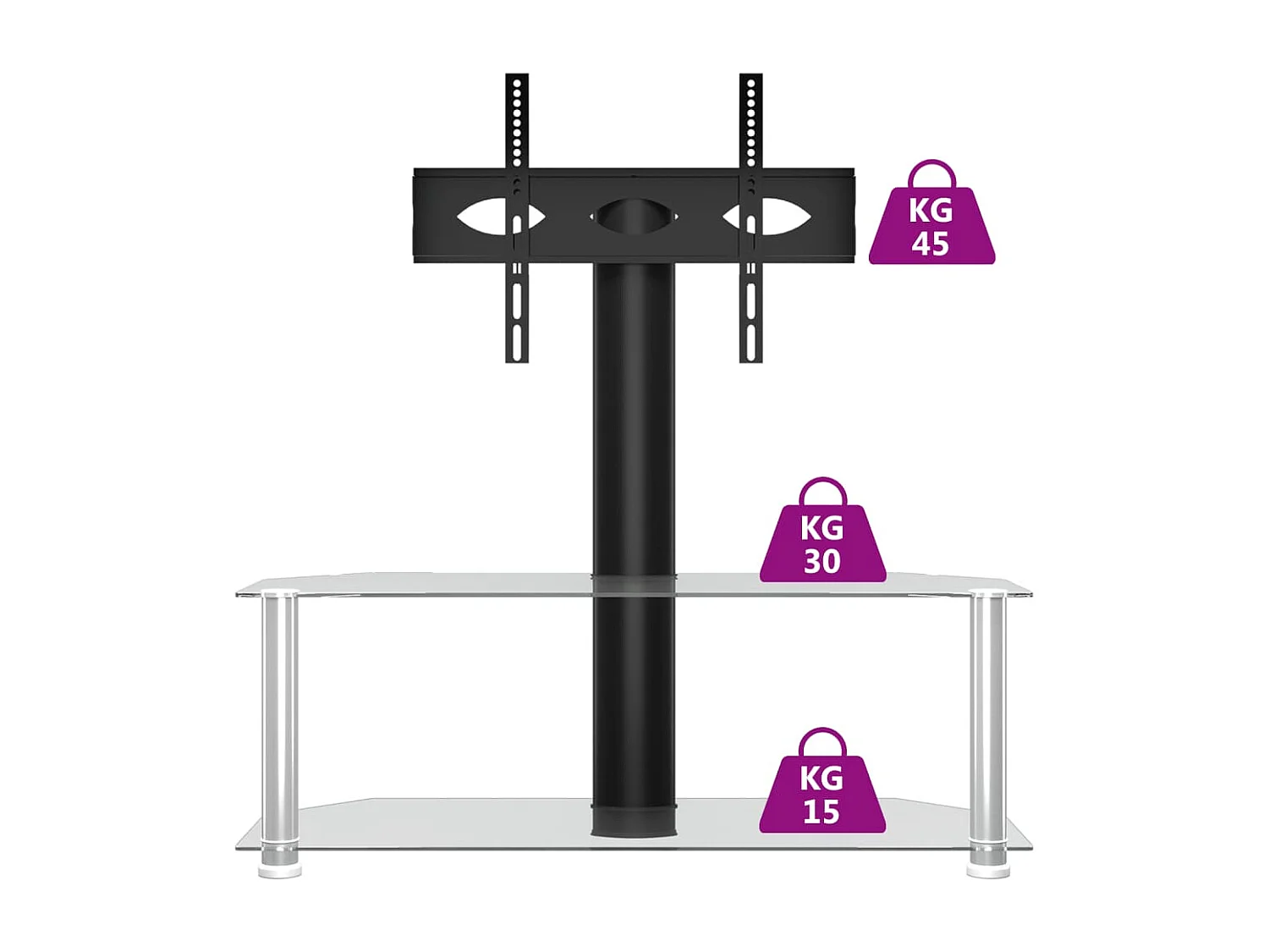 Tv-standaard hoek 2-laags voor 32-70 inch zwart en zilverkleur