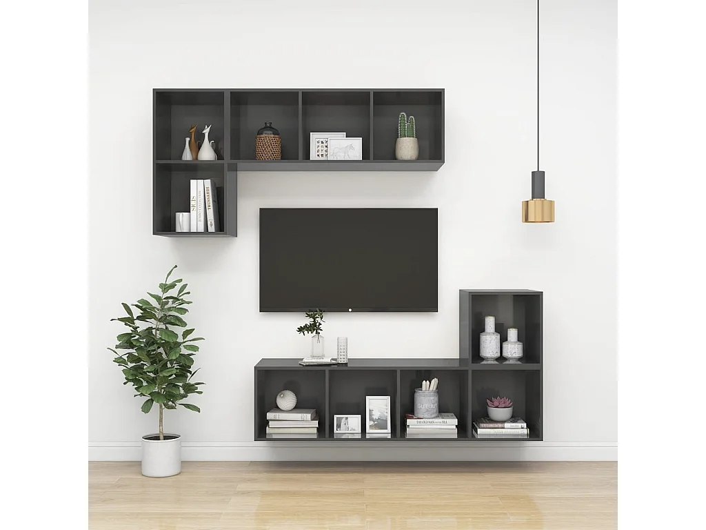 Mobile TV da Parete Grigio Lucido 37x37x72 cm Legno Multistrato