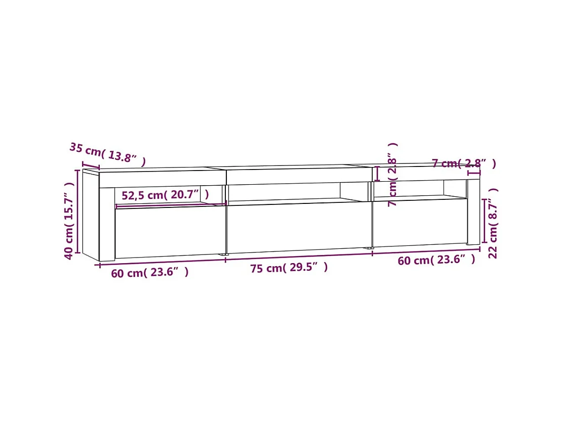 Tv-meubel met LED-verlichting 195x35x40 cm wit