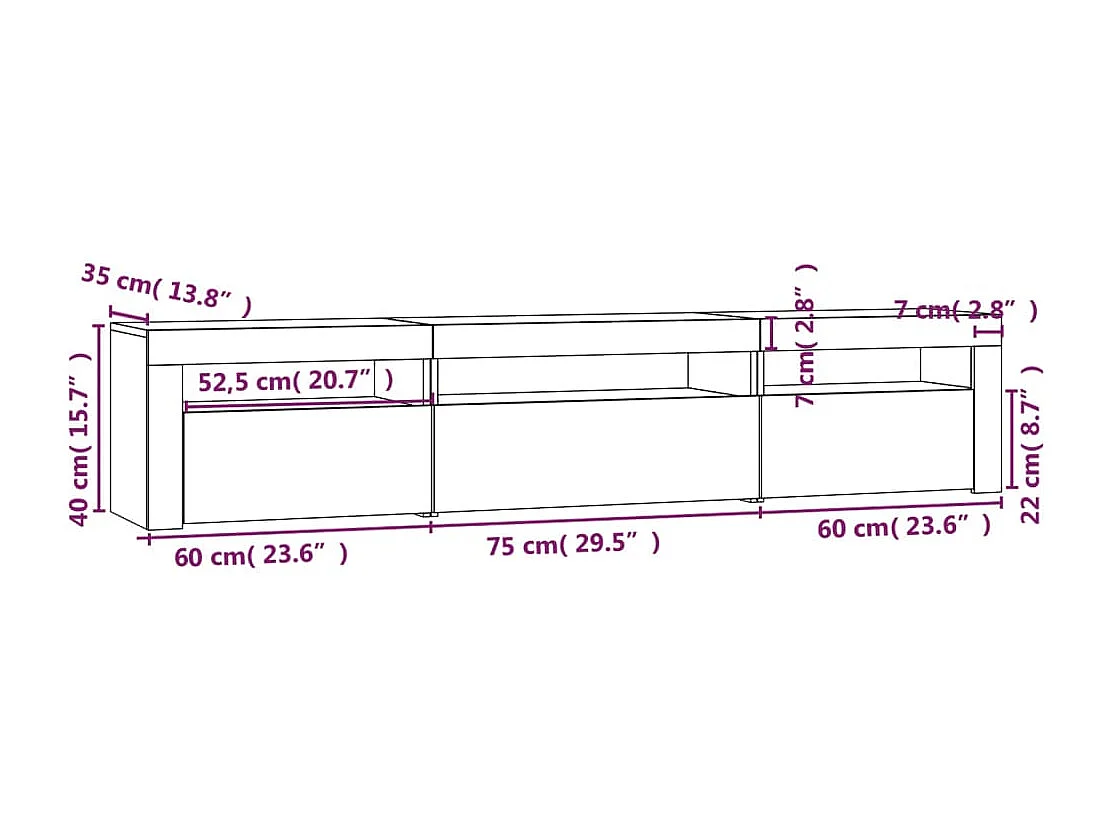 Mueble de TV con luces LED blanco 195x35x40 cm
