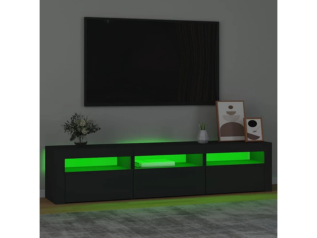 Móvel de TV com luzes LED 180x35x40 cm preto