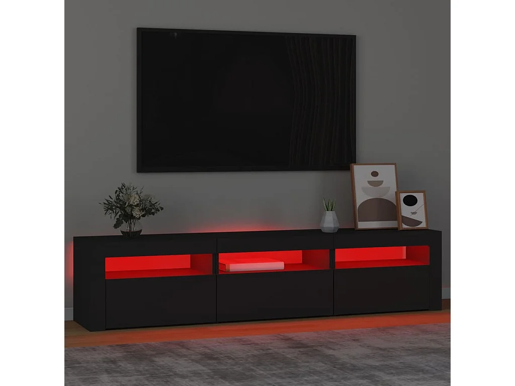 Móvel de TV com luzes LED 180x35x40 cm preto