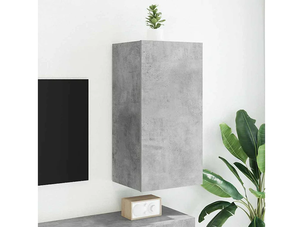 Meuble TV mural avec lumières LED gris béton 40,5x35x80 cm