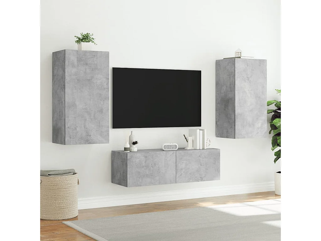 Meuble TV mural avec lumières LED gris béton 40,5x35x80 cm