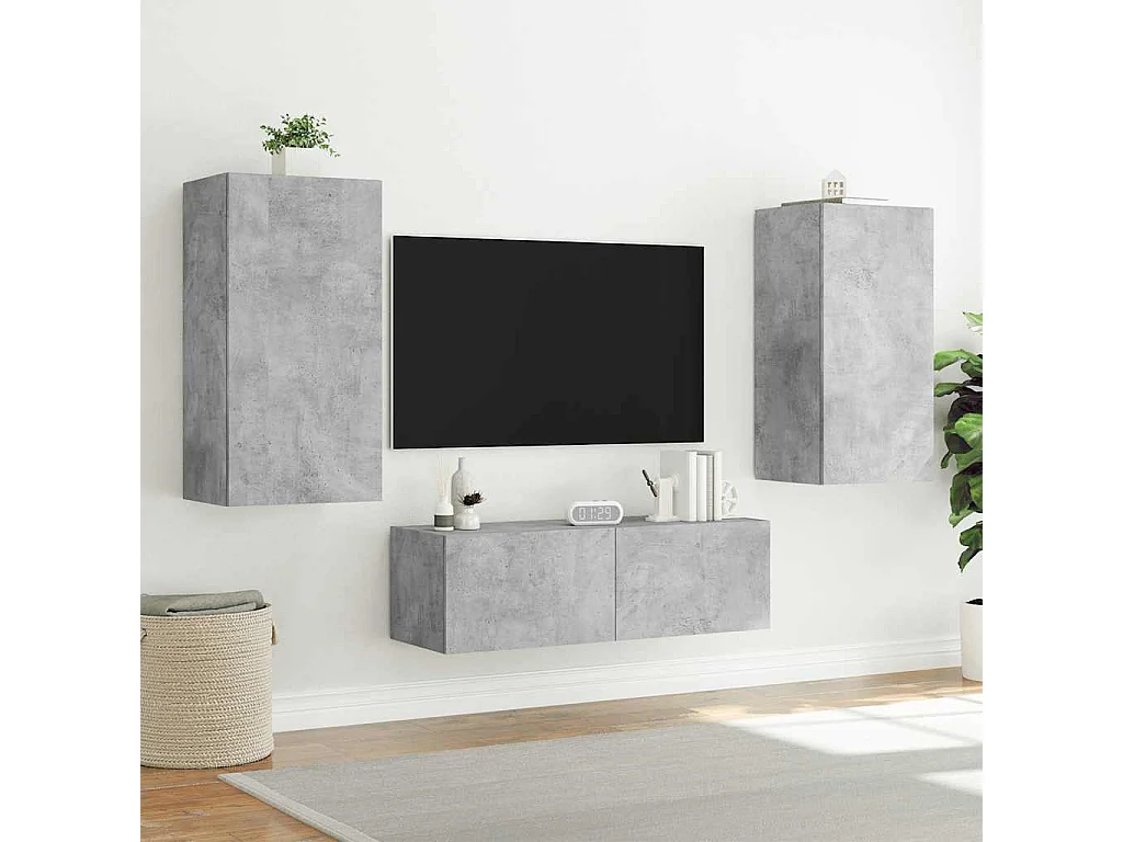 Meuble TV mural avec lumières LED gris béton 40,5x35x80 cm