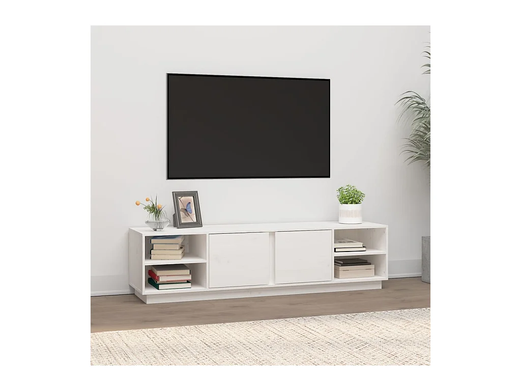 Mobile Porta TV Bianco 156x40x40 cm in Legno Massello di Pino
