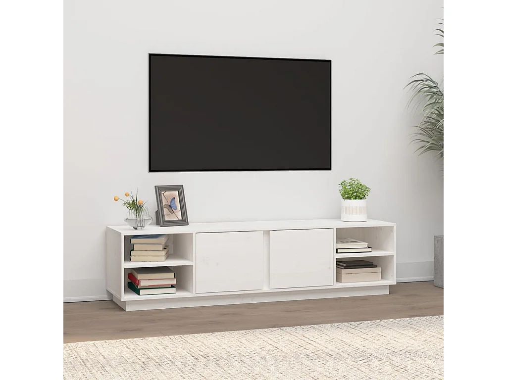 Mobile Porta TV Bianco 156x40x40 cm in Legno Massello di Pino